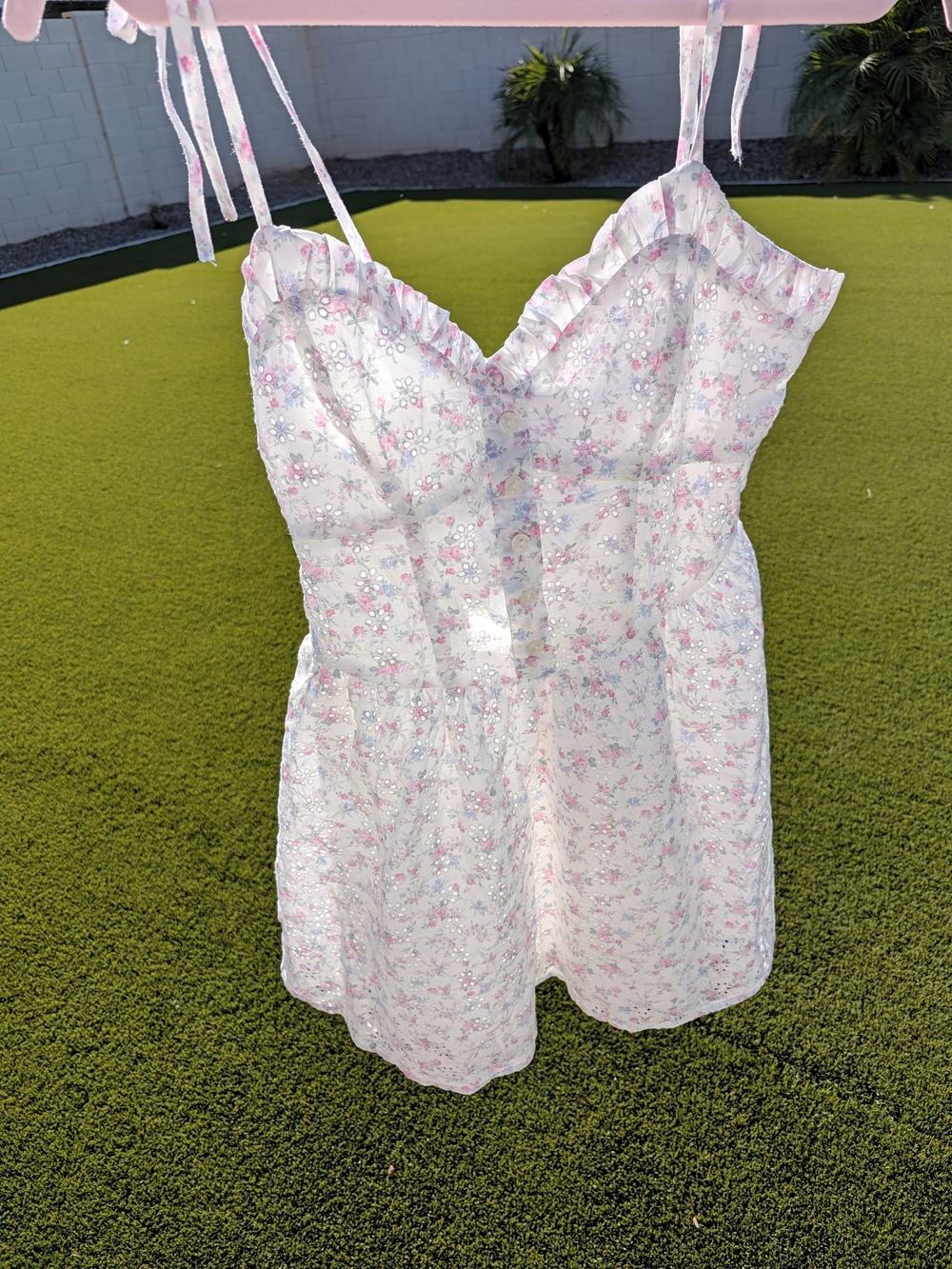 Altar'd State White Mini Dress with Pink Floral Print
